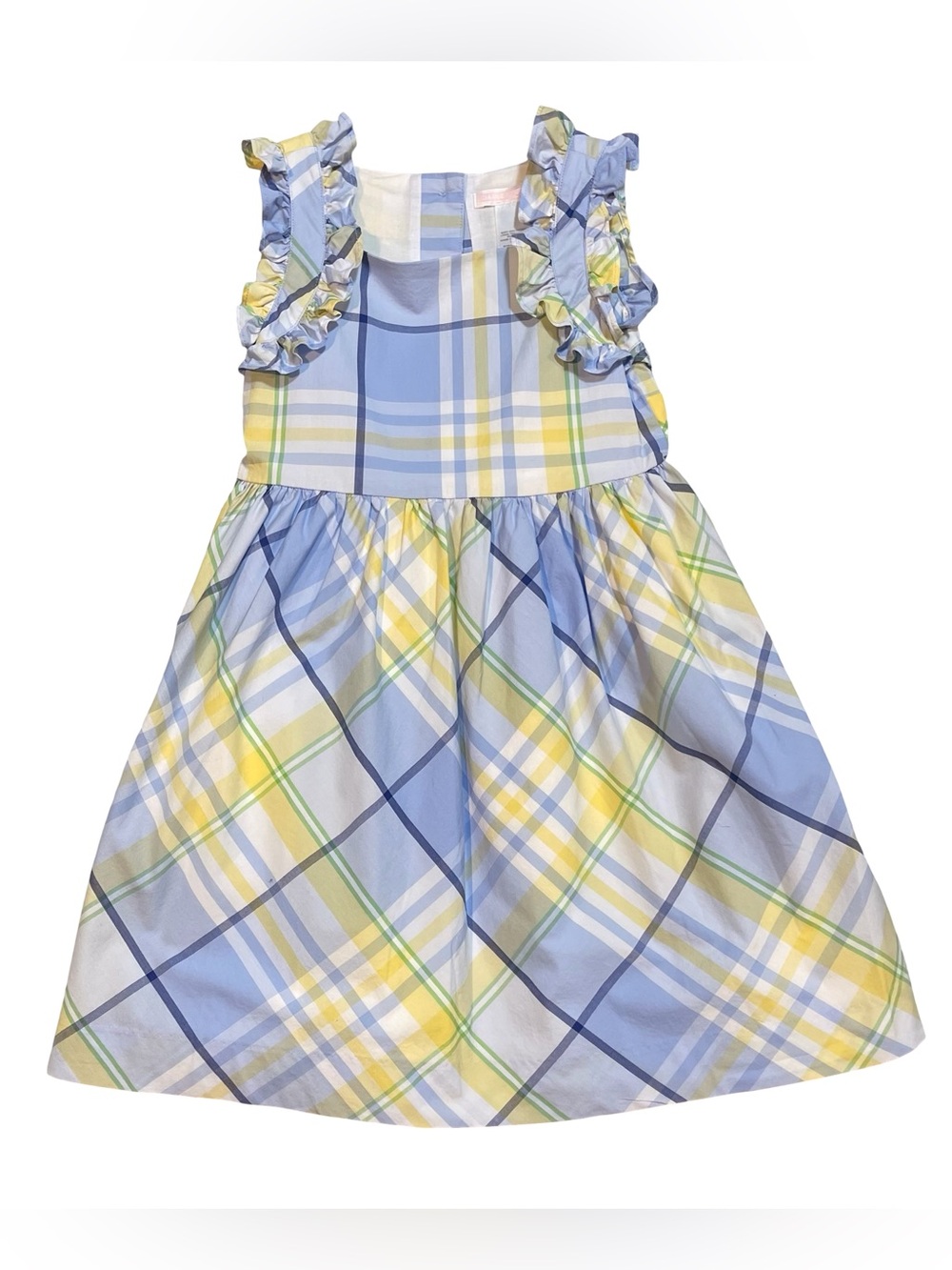 Janie and Jack Afternoon Tea Ruffle-Sleeve Plaid Dress - Blue & Yellow Size 4